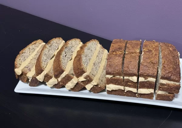 Banana Bread layered with Peanut Butter Mousse