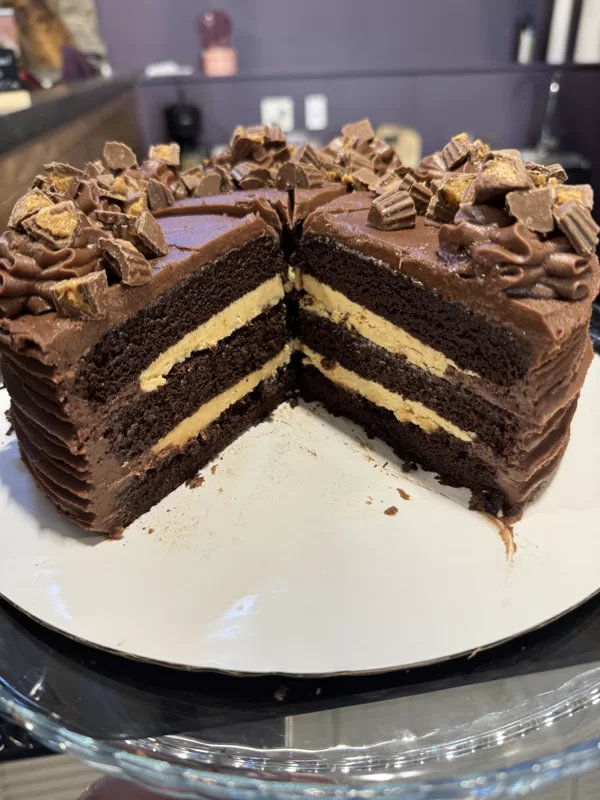 Chocolate Cake Layered with Peanut Butter Mousse